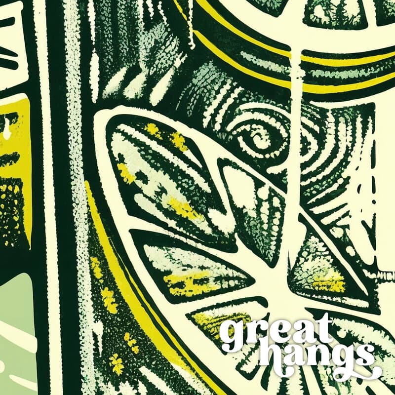 Closeup view of A vintage linocut print, the words "BE WHOLE" with a glass of lemonade