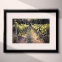 Matted frame view of An impressionist oil painting, a vineyard
