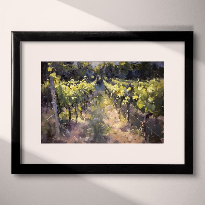 Matted frame view of An impressionist oil painting, a vineyard