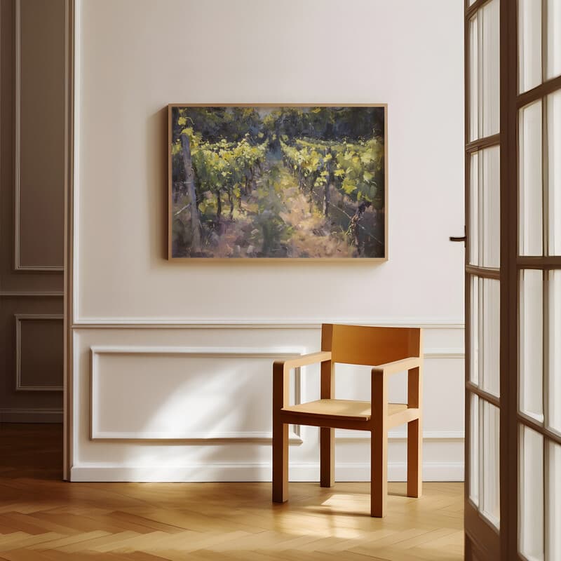 Room view with a full frame of An impressionist oil painting, a vineyard