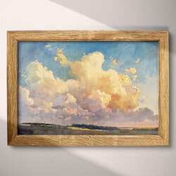 Puffy Clouds Art | Nature Wall Art | Landscapes Print | White, Gray, Black, Blue and Brown Decor | Impressionist Wall Decor | Living Room Digital Download | Grief & Mourning Art | Oil Painting