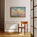 Room view with a full frame of An impressionist oil painting, puffy clouds at dawn
