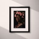 Matted frame view of An afrofuturism oil painting, a portrait of a woman with pink flowers in her hair