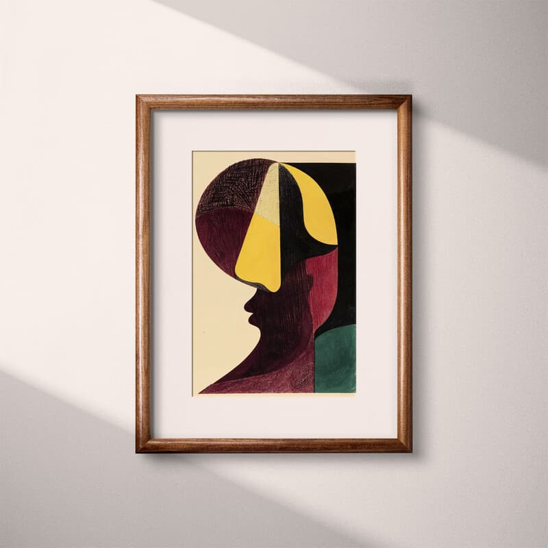 Matted frame view of An abstract maximalist pastel pencil illustration, an exaggerated shape