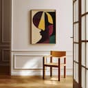 Room view with a full frame of An abstract maximalist pastel pencil illustration, an exaggerated shape