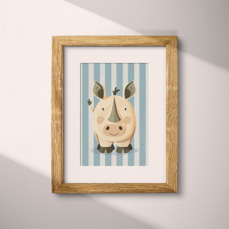 Matted frame view of A cute simple illustration with simple shapes, a rhinoceros