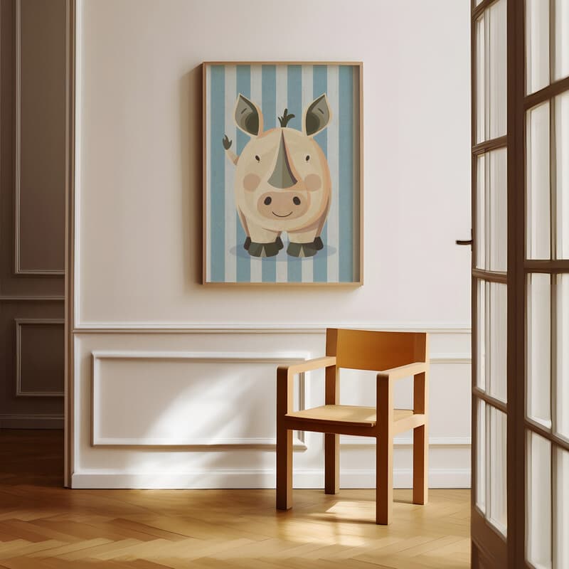 Room view with a full frame of A cute simple illustration with simple shapes, a rhinoceros