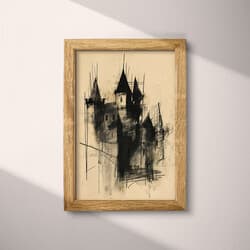 Castle Digital Download | Architecture Wall Decor | Architecture Decor | Beige, Black and Brown Print | Vintage Wall Art | Living Room Art | Housewarming Digital Download | Halloween Wall Decor | Autumn Decor | Graphite Sketch