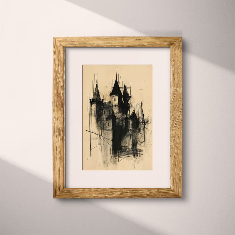 Matted frame view of A vintage graphite sketch, a castle