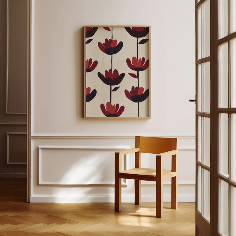 Room view with a full frame of A bauhaus textile print, a simple pattern
