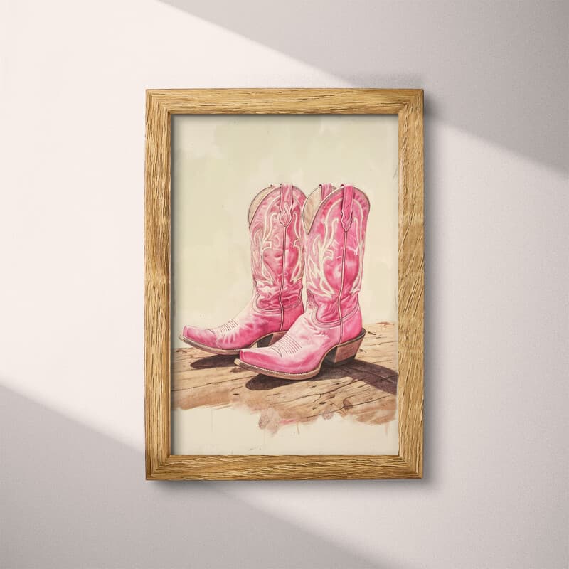 Full frame view of A southwestern pastel pencil illustration, pink cowboy boots