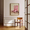Room view with a full frame of A southwestern pastel pencil illustration, pink cowboy boots