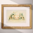 Matted frame view of A cute chibi anime colored pencil illustration, a village