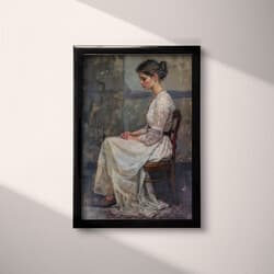 Woman Art | Portrait Wall Art | Portrait Print | Black and Gray Decor | Vintage Wall Decor | Living Room Digital Download | Autumn Art | Oil Painting