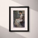 Matted frame view of A vintage oil painting, a woman sitting on a chair, side view