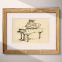 Matted frame view of A vintage graphite sketch, a piano