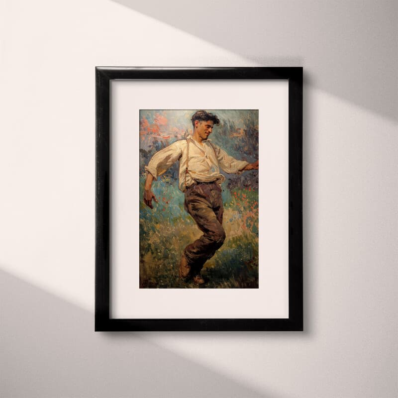 Matted frame view of An art nouveau oil painting, a man dancing