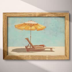Beach Chair Art | Beach Wall Art | Coastal Print | Blue, Brown, Orange and Black Decor | Retro Wall Decor | Living Room Digital Download | Housewarming Art | Summer Wall Art | Pastel Pencil Illustration