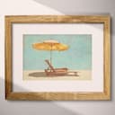 Matted frame view of A retro pastel pencil illustration, a beach chair and umbrella