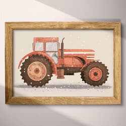 Tractor Art | Agriculture Wall Art | Travel & Transportation Print | Beige, Brown and Pink Decor | Cute Simple Wall Decor | Kids Digital Download | Baby Shower Art | Spring Wall Art | Simple Illustration