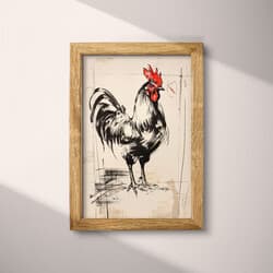 Rooster Digital Download | Animal Wall Decor | Animals Decor | Brown, Black, Gray and Red Print | Farmhouse Wall Art | Kitchen & Dining Art | Housewarming Digital Download | Thanksgiving Wall Decor | Autumn Decor | Ink Sketch