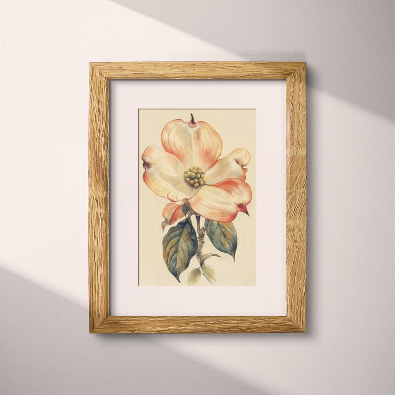 Matted frame view of An art deco pastel pencil illustration, a dogwood flower