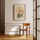 Room view with a matted frame of An art deco pastel pencil illustration, a dogwood flower