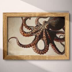 Octopus Art | Marine Wall Art | Animals Print | Beige, Black and Brown Decor | Baroque Wall Decor | Office Digital Download | Halloween Art | Autumn Wall Art | Pastel Pencil Illustration