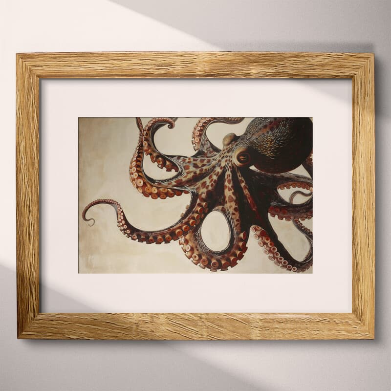 Matted frame view of A baroque pastel pencil illustration, an octopus