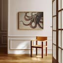 Room view with a full frame of A baroque pastel pencil illustration, an octopus