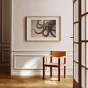 Room view with a matted frame of A baroque pastel pencil illustration, an octopus