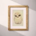 Matted frame view of A cute chibi anime pastel pencil illustration, an owl