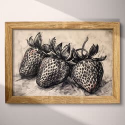 Strawberries Art | Fruit Wall Art | Food & Drink Print | Beige, Black and Gray Decor | Vintage Wall Decor | Kitchen & Dining Digital Download | Housewarming Art | Summer Wall Art | Charcoal Sketch