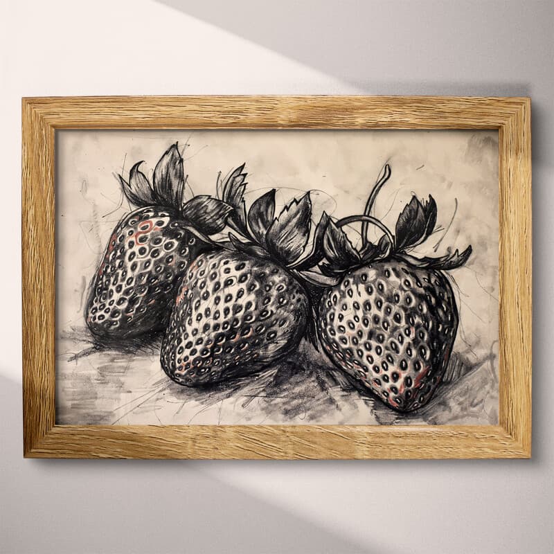 Full frame view of A vintage charcoal sketch, strawberries