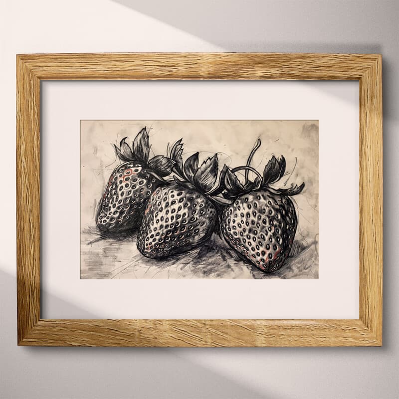 Matted frame view of A vintage charcoal sketch, strawberries