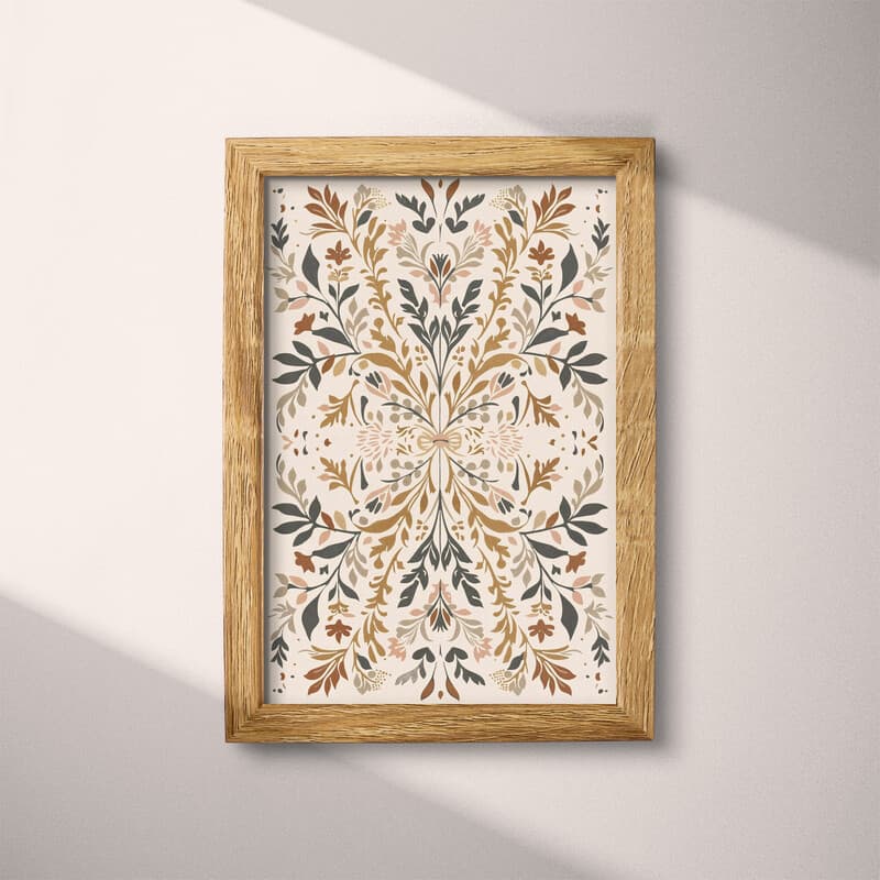 Full frame view of A botanical linocut print, symmetric botanical pattern