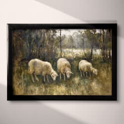 Sheep Grazing Art | Animal Wall Art | Animals Print | Black, Brown, Blue and Beige Decor | Impressionist Wall Decor | Living Room Digital Download | Housewarming Art | Summer Wall Art | Oil Painting