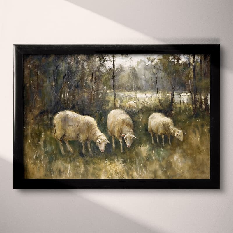 Full frame view of An impressionist oil painting, sheep grazing on a field