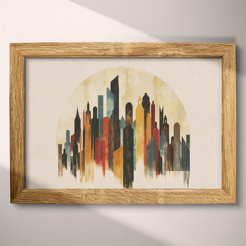 Full frame view of An abstract bohemian pastel pencil illustration, a city skyline