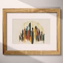 Matted frame view of An abstract bohemian pastel pencil illustration, a city skyline