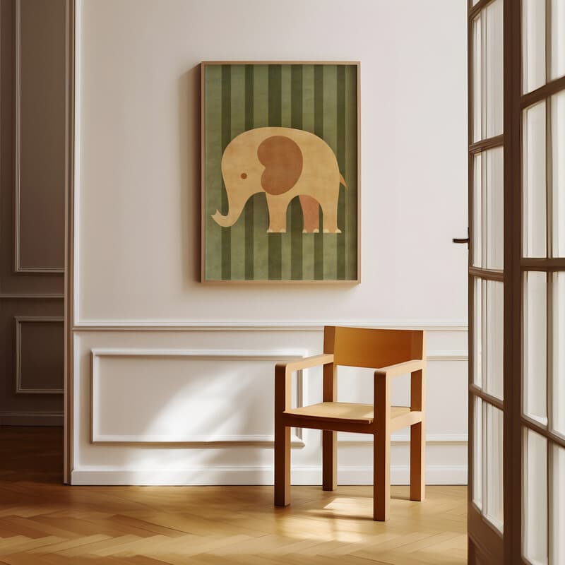 Room view with a full frame of A cute simple illustration with simple shapes, an elephant