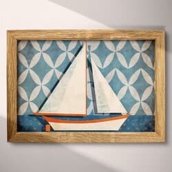 Sailboat Art | Maritime Wall Art | Nautical Print | Beige, Blue, Black, Orange and Red Decor | Cute Simple Wall Decor | Kids Digital Download | Baby Shower Art | Summer Wall Art | Simple Illustration