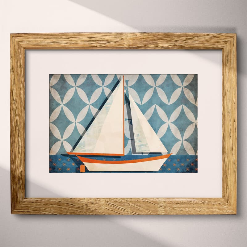 Matted frame view of A cute simple illustration with simple shapes, a sailboat