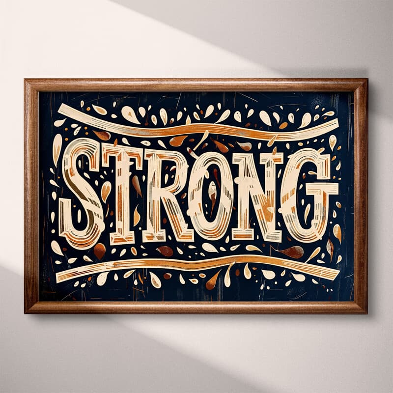 Full frame view of A retro linocut print, the word "STRONG"