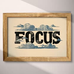 Focus Clouds Digital Download | Nature Wall Decor | Quotes & Typography Decor | Beige, Black and Brown Print | Vintage Wall Art | Office Art | Back To School Digital Download | Autumn Wall Decor | Linocut Print