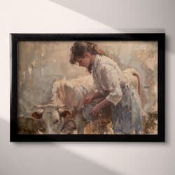 Woman Milking Art | Farm Wall Art | Portrait Print | Brown Decor | Farmhouse Wall Decor | Kitchen & Dining Digital Download | Housewarming Art | Summer Wall Art | Oil Painting
