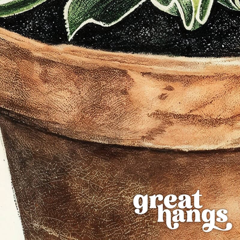 Closeup view of A botanical pastel pencil illustration, a potted plant