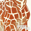 Closeup view of A cute chibi anime linocut print, a giraffe