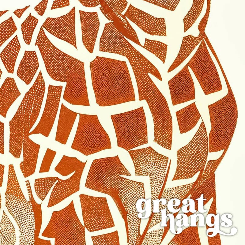 Closeup view of A cute chibi anime linocut print, a giraffe