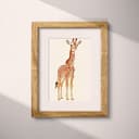 Matted frame view of A cute chibi anime linocut print, a giraffe